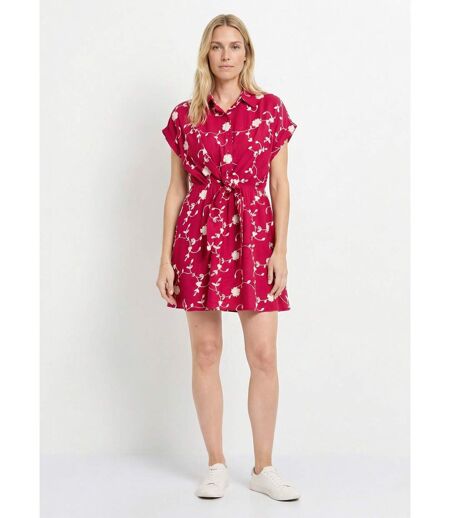 Robe courte taille nouée, fleurs brodées