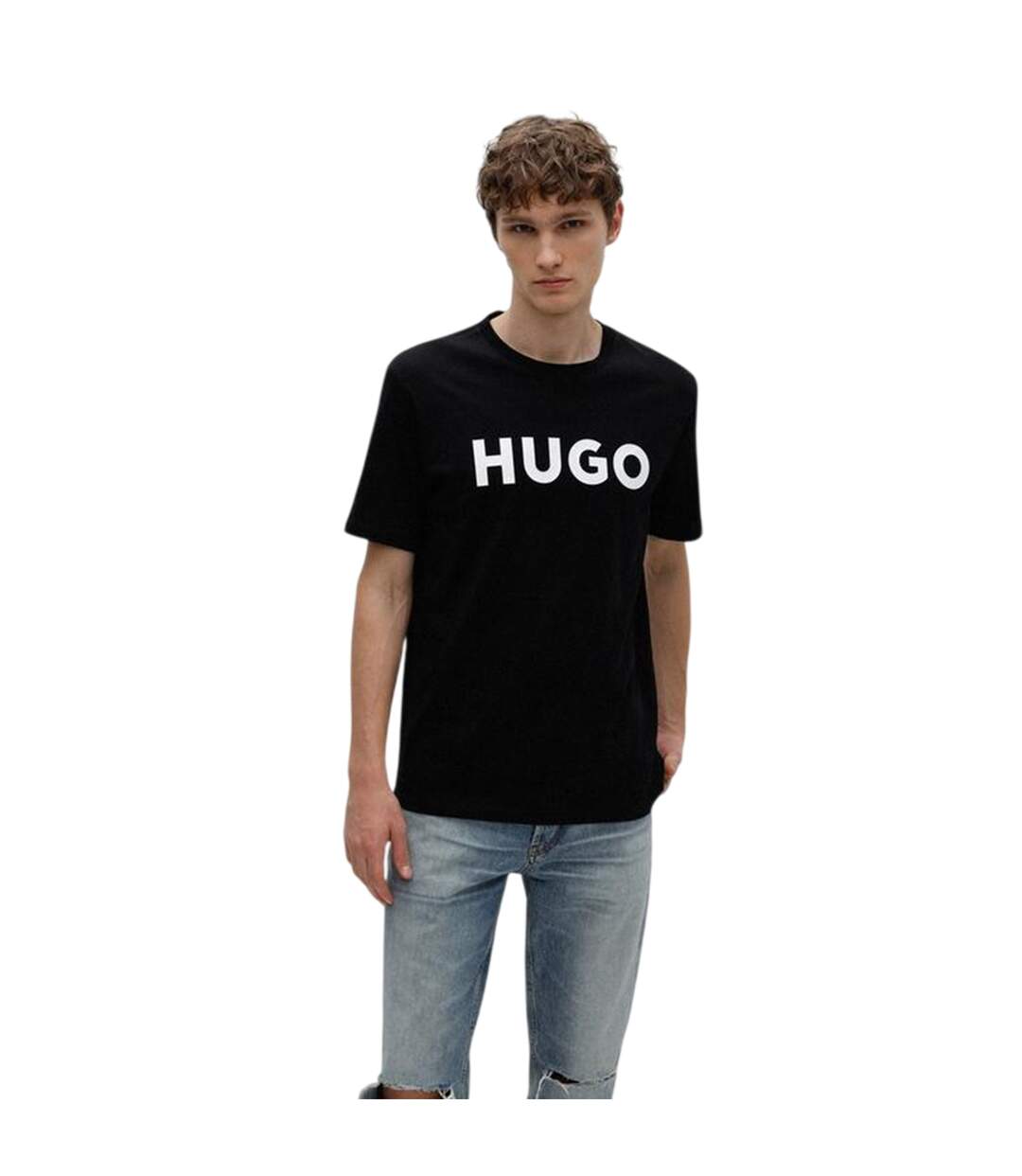 Mens Dulivio Contrast Logo T-shirt Black White Hugo-1