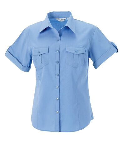 Russell Collection Womens/Ladies Short / Roll-Sleeve Work Shirt (Blue)