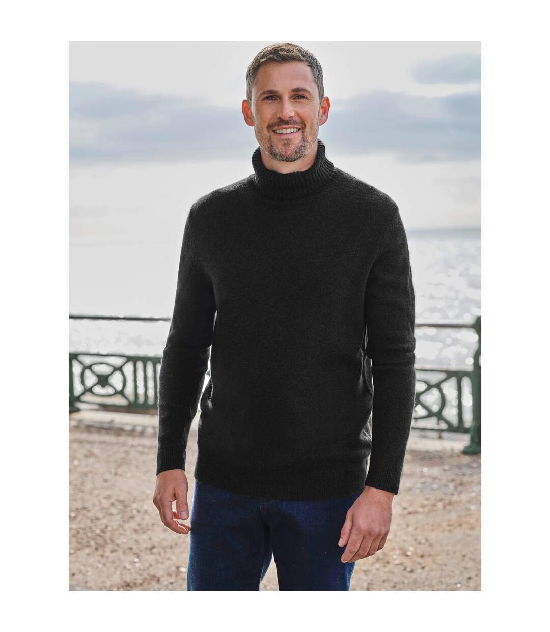Mens Polo Neck Jumper Black WoolOvers-1