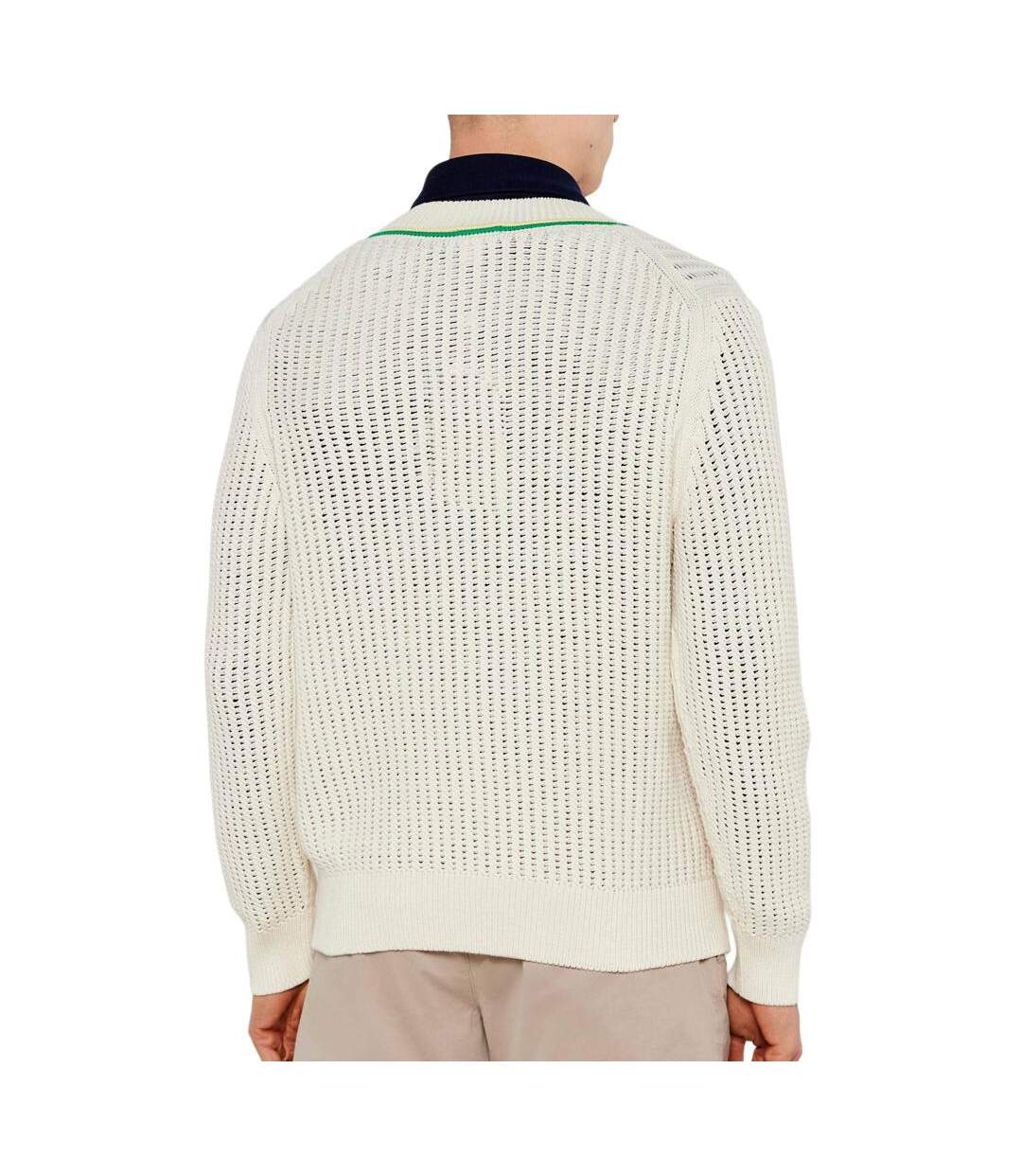 Pull blanc homme lacoste tennis rayures-2