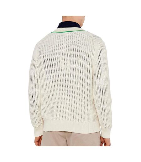 Pull blanc homme lacoste tennis rayures
