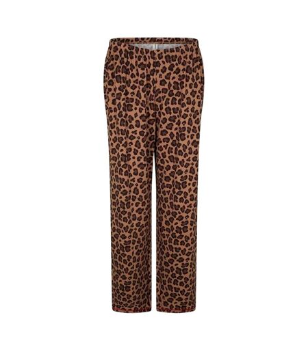 Womens/ladies Leopard Print Pyjama Set Brown Black Urban Threads