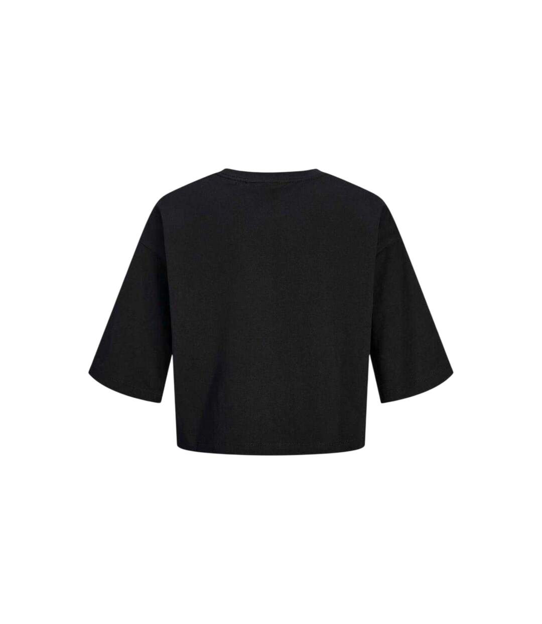Womens/ladies Plain Round Neck Loose Fit Crop Top Black JJXX-3