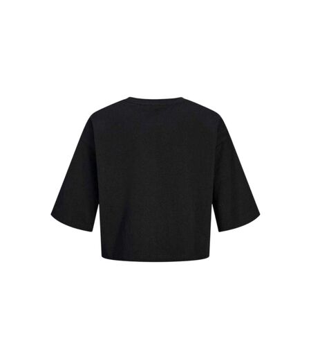Womens/ladies Plain Round Neck Loose Fit Crop Top Black JJXX