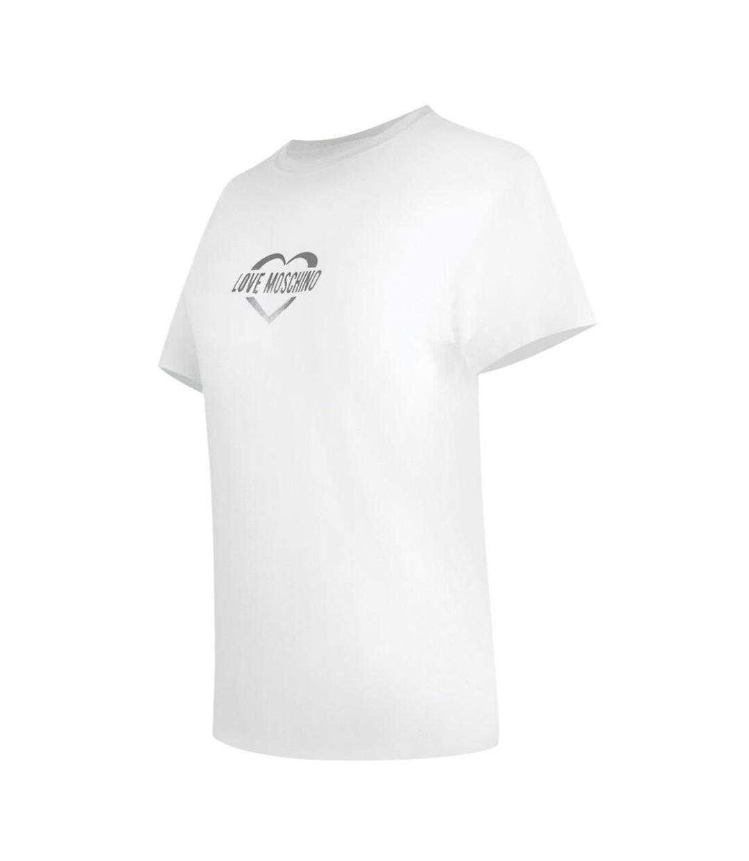 Womens/ladies Shiny Heart Cotton Slim T-shirt White Love Moschino-3