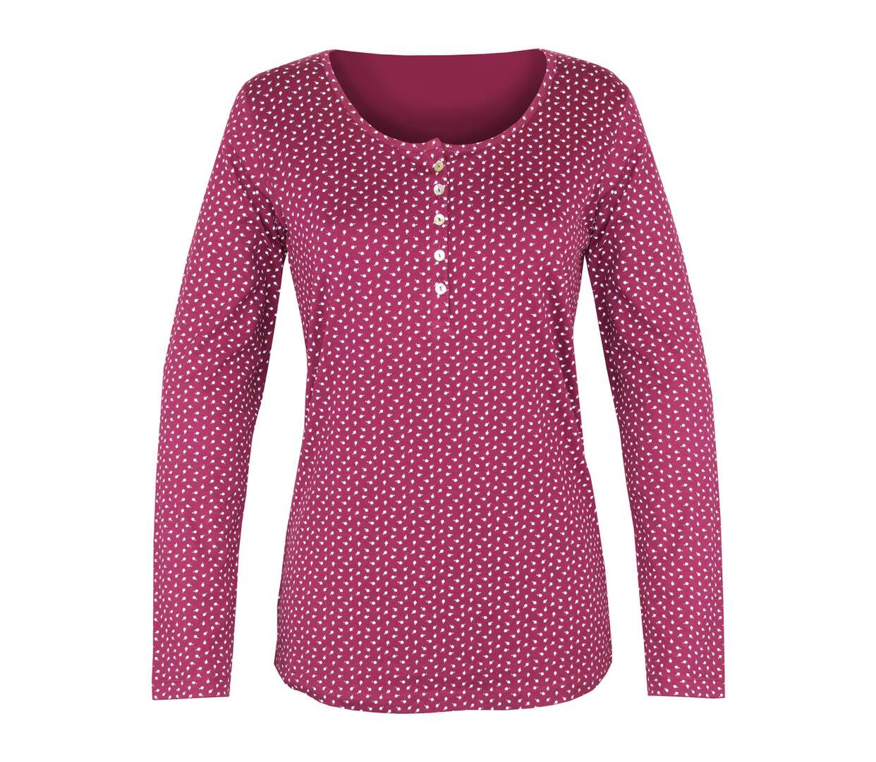 MAYFLOWER NOBEL2 : Tee-shirt manches longues fuchsia imprimé avec col boutonné-5