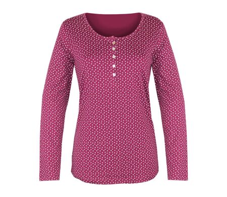 MAYFLOWER NOBEL2 : Tee-shirt manches longues fuchsia imprimé avec col boutonné