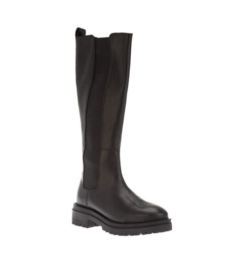 Womens/ladies tenley leather elasticated knee-high boots black Dune London