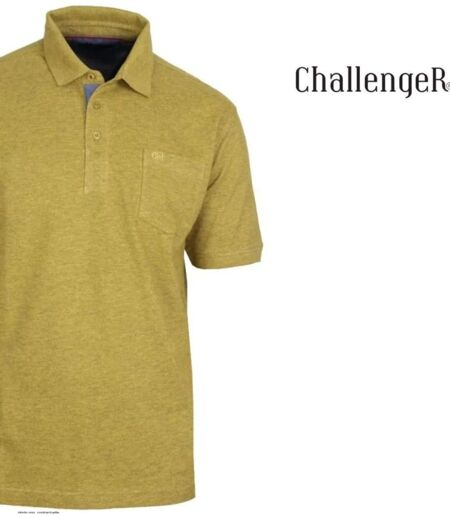 CHALLENGER RUSTICO3 : Polo manches courtes jaune chiné en maille piquée 100% coton avec finitions chambray