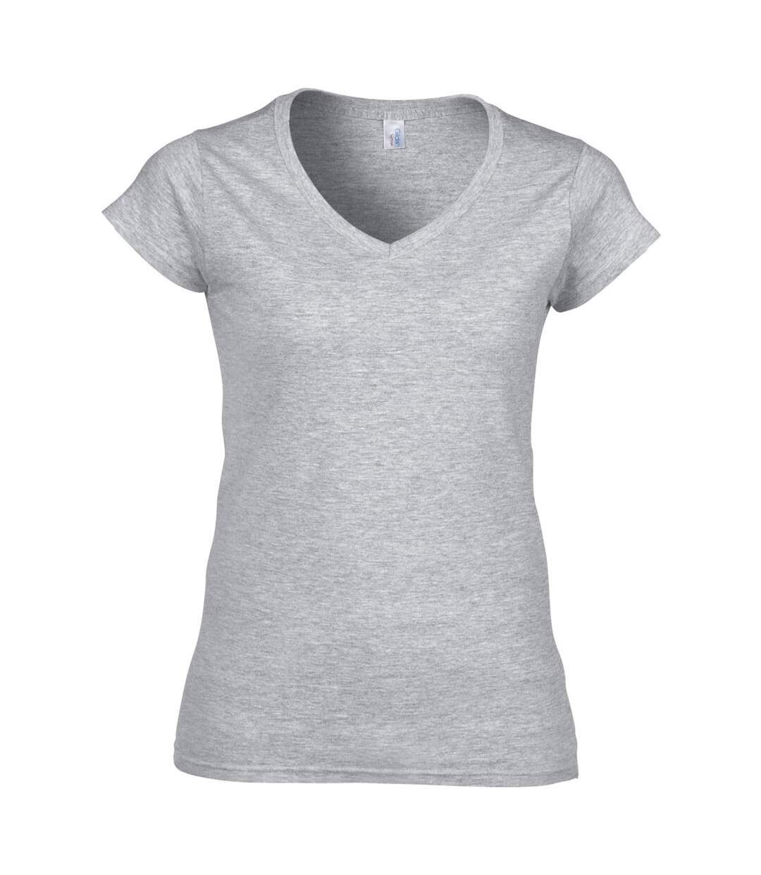 T-shirt À Manches Courtes Et Col En V Femme Gris Sport Gildan-2