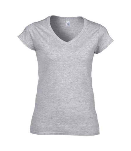 T-shirt À Manches Courtes Et Col En V Femme Gris Sport Gildan