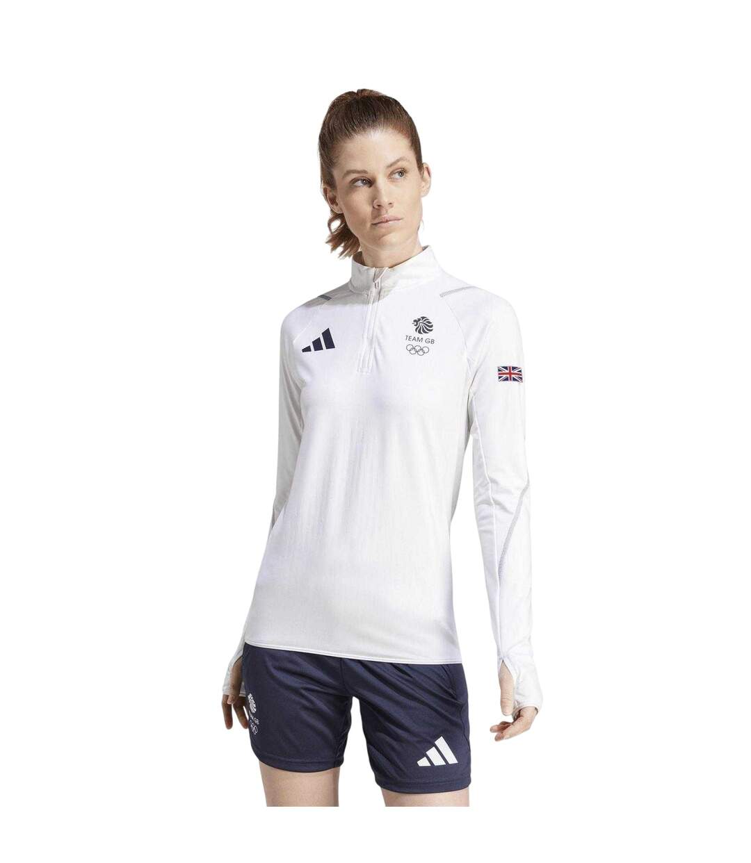 Womens/ladies Team Gb Performance Quarter Zip Tracksuit Top White Adidas-4