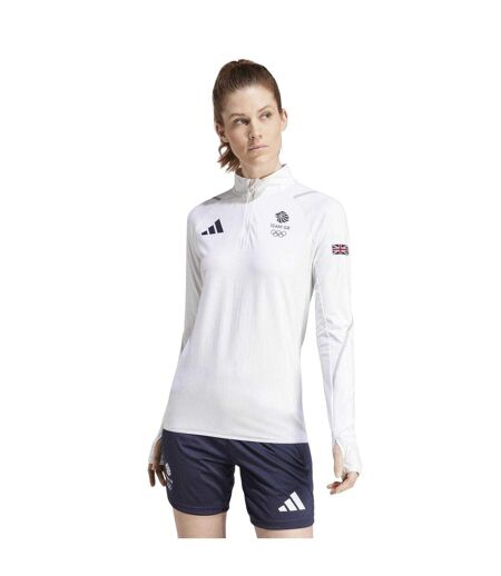 Womens/ladies Team Gb Performance Quarter Zip Tracksuit Top White Adidas