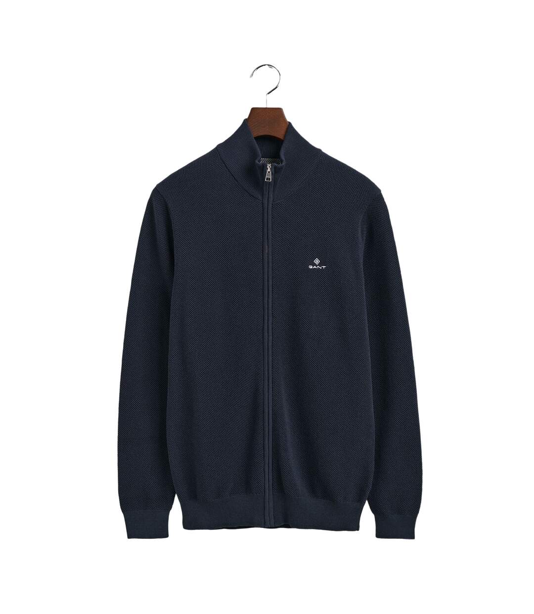 Mens Cotton Pique Zipped Cardigan Navy Gant-2