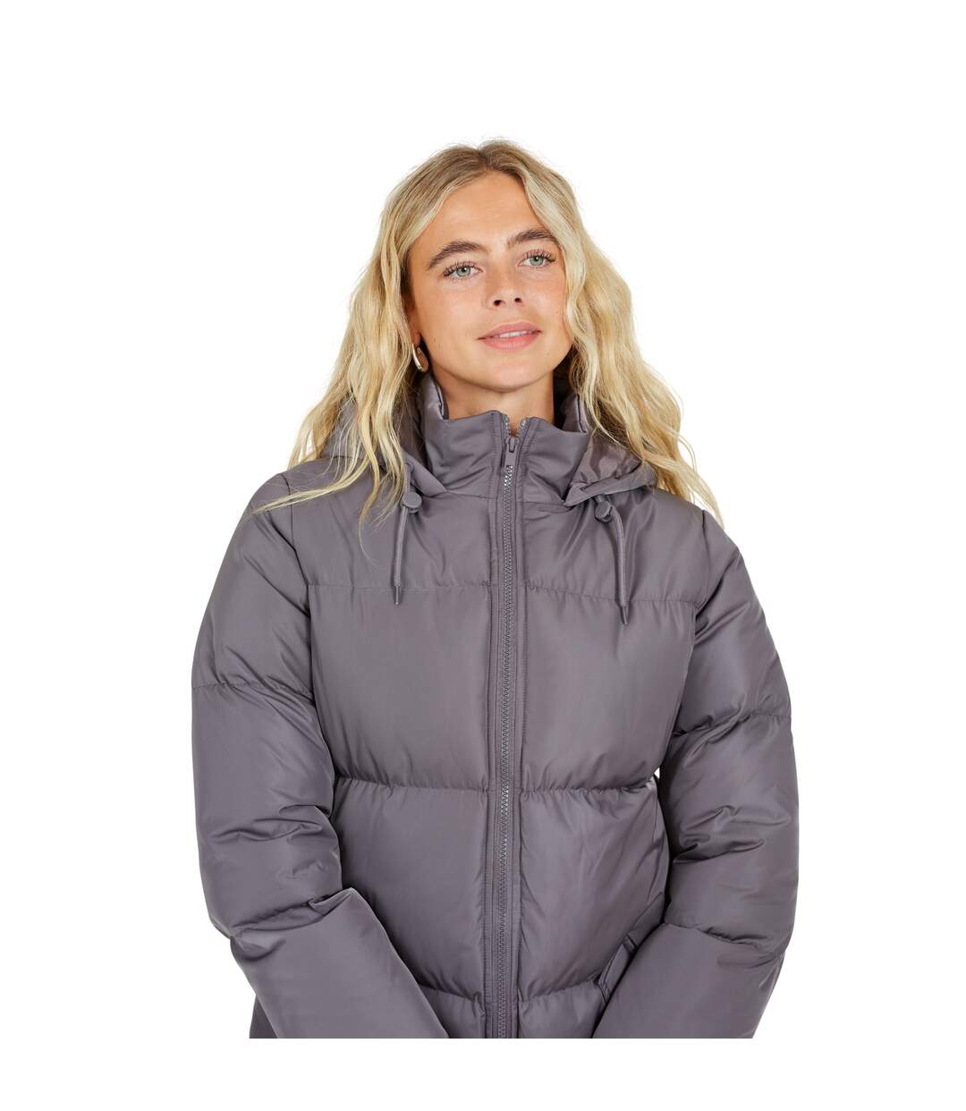 Womens/ladies Padded Long Length Hooded Jacket Charcoal Brave Soul-3