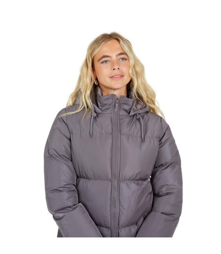 Womens/ladies Padded Long Length Hooded Jacket Charcoal Brave Soul