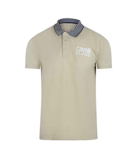 Unisex Adult Contrast Striped Striped Neckline Polo Shirt Beige Cavalli Class