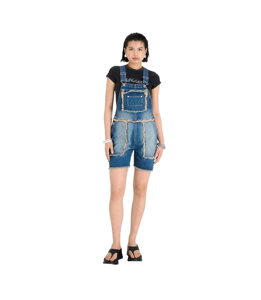 Womens/ladies Chroma Raw Edge Dungarees Dirty Washed The Ragged Priest-1