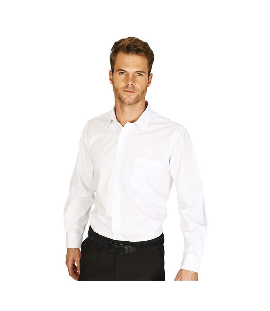 Absolute Apparel Mens Long Sleeved Classic Poplin  Shirt (White) - UTAB117-1