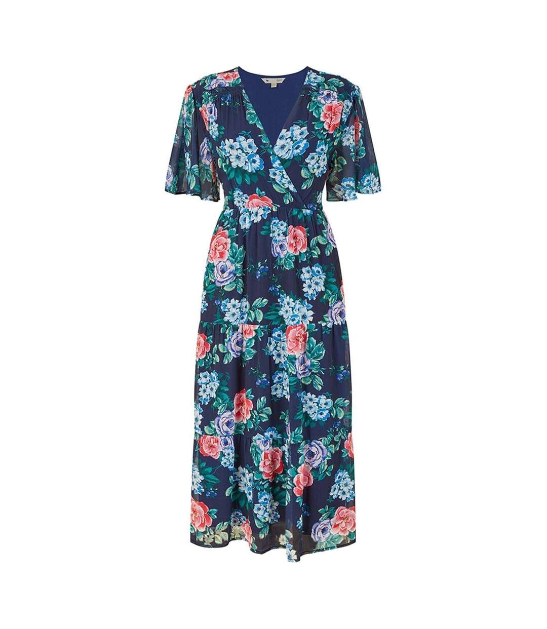 Robe Mi-longue Motif/style Floral Femme Bleu Marine Yumi-2