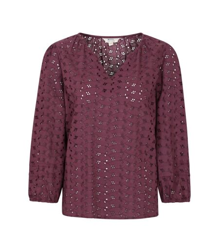 Womens/ladies Broderie Lightweight 3/4 Sleeve Casual Shirt Purple Mountain Warehouse