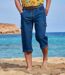 Men's Blue Cropped Denim Cargo Trousers - Elasticated Waist 
