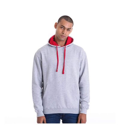 Awdis Varsity Hooded Sweatshirt / Hoodie (Heather Gray / Fire Red) - UTRW165