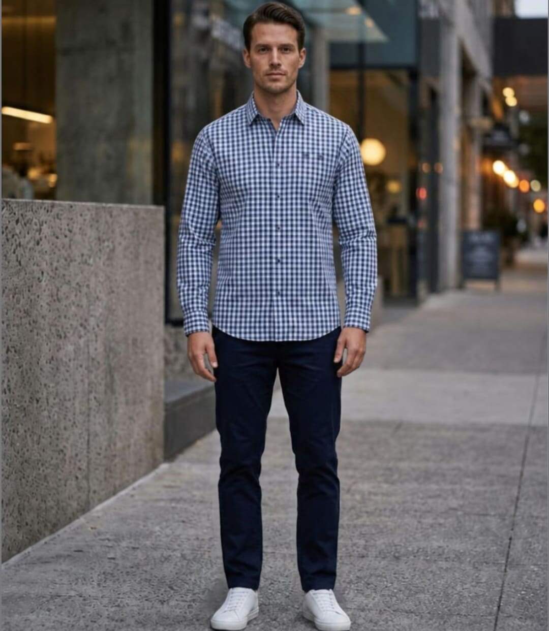 CHALLENGER TRATTORIA1 — Chemise à carreaux manches longues bleu à carreaux : confort et élégance en popeline de coton-5