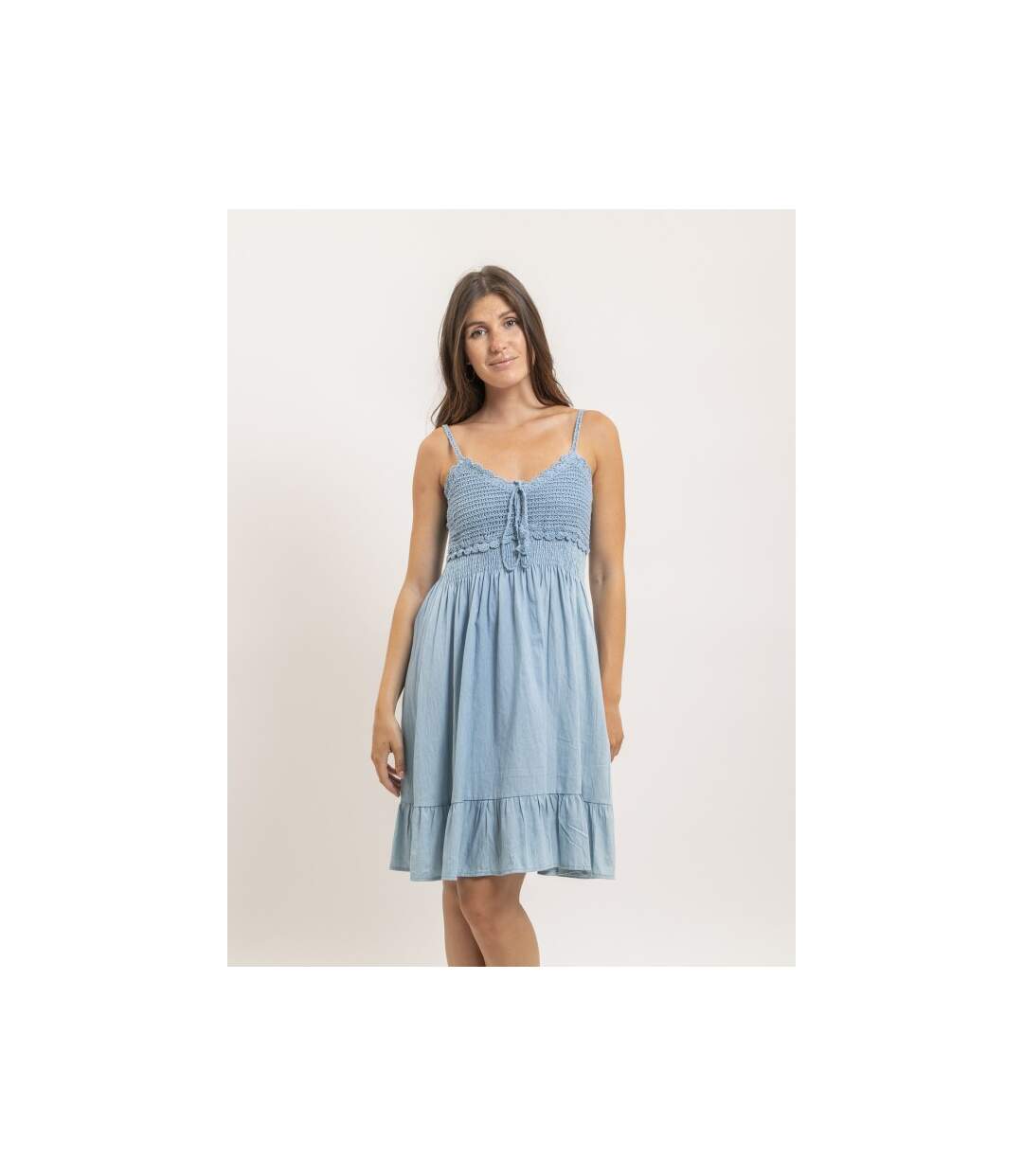 Robe courte crochet et denim IBONE - Dona X Lisa-1