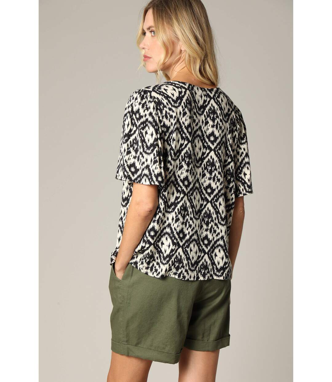 Blouse femme ample col V avec boutons et manches papillon EHOMA-3