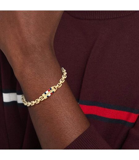 Mens Flag Logo Bracelet One Size Gold Tommy Hilfiger