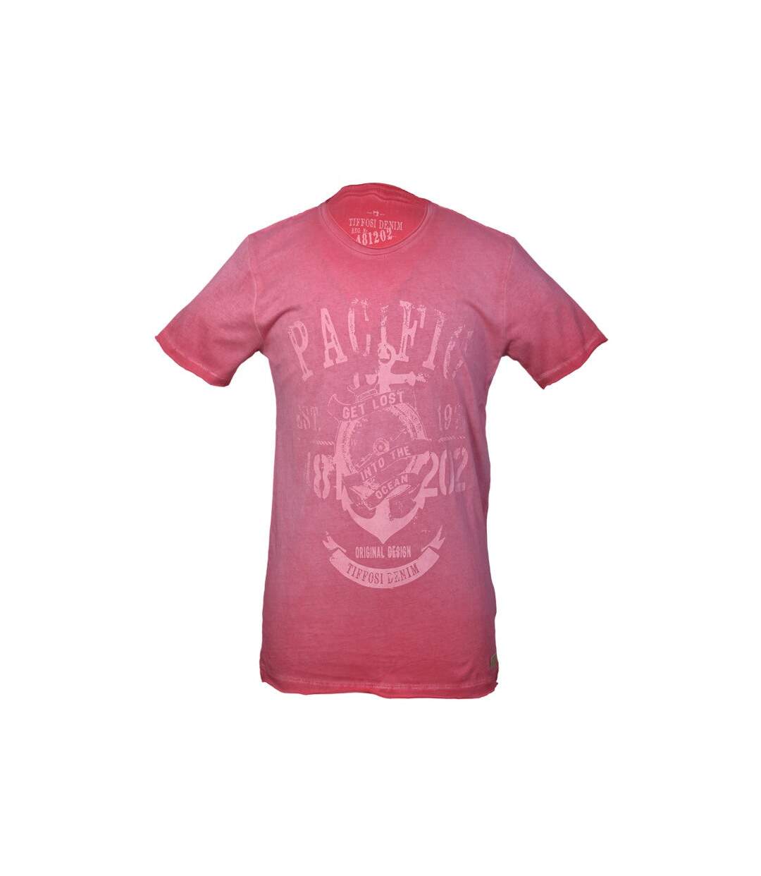 Tee shirt manches courtes homme motif devant couleur rose-1