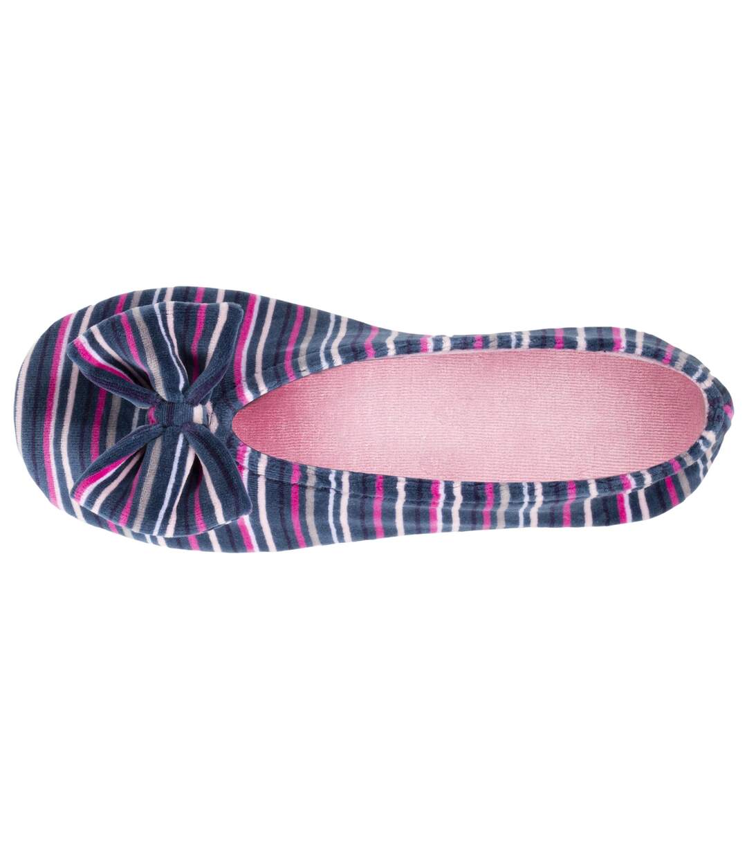 Isotoner Chaussons Ballerines femme ultra confortables, en coton biologique et semelle en cuir, détail grand nœud-2