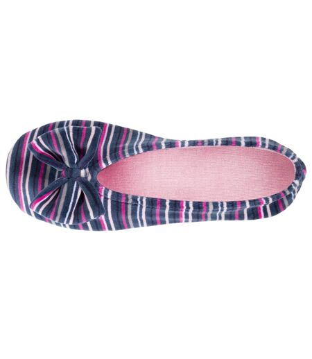 Isotoner Chaussons Ballerines femme ultra confortables, en coton biologique et semelle en cuir, détail grand nœud