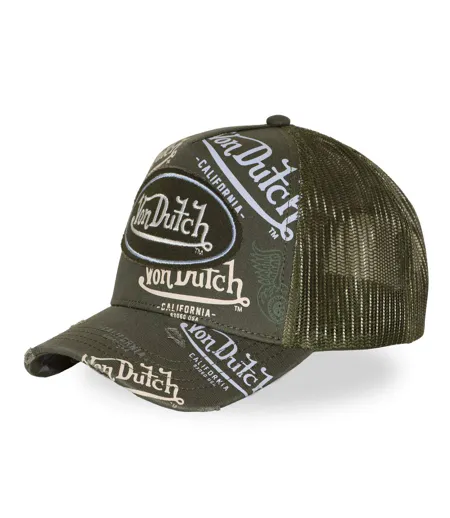 Casquette trucker effet usé avec patch et print Café Olive Vondutch