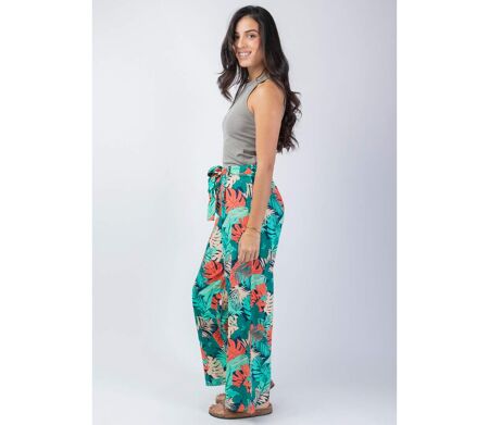 Pantalon fluide jambes larges MELODY imprimé tropical Coton Du Monde