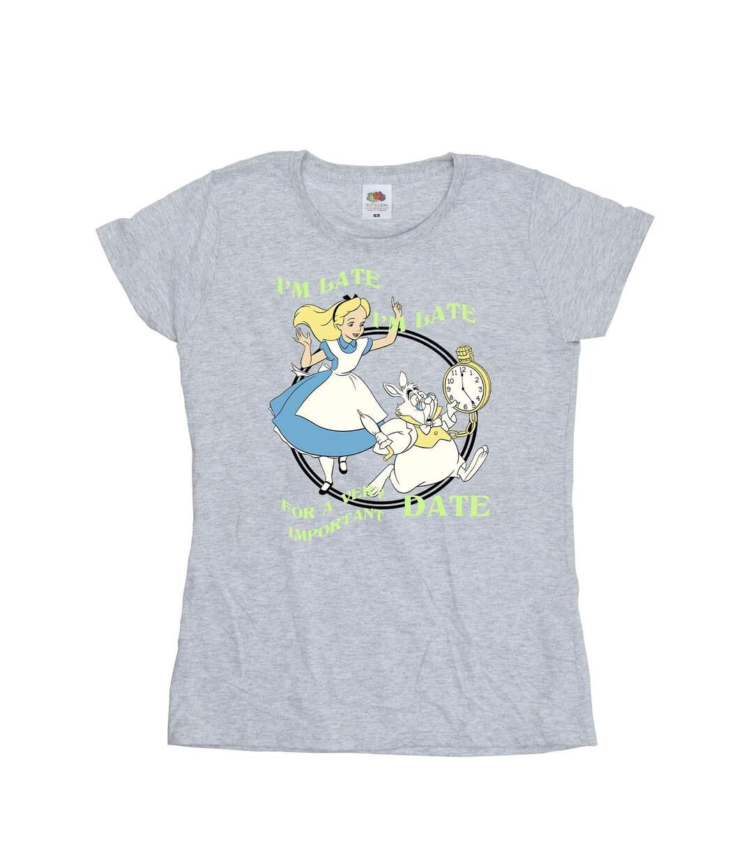 Disney T-shirt en coton Femme/Ladies Alice In Wonderland I'm Late (Gris sportif) - UTBI6968-1