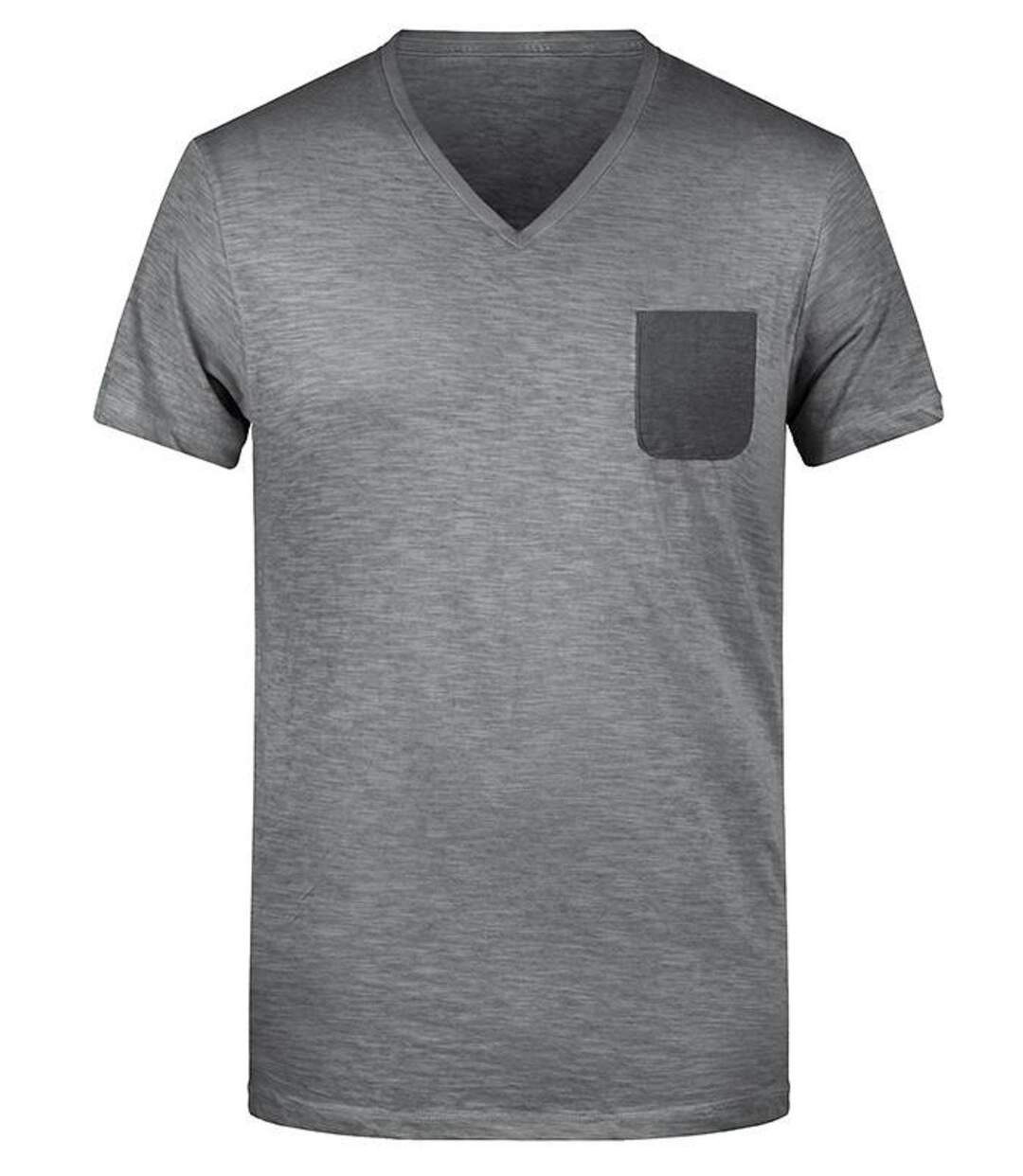 T-shirt bio col V - Homme - 8016 - gris graphite-1