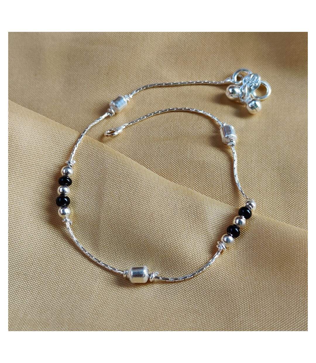 Pure Silver Black Bead Summer Indie Boho Indian Payal Anklet-2