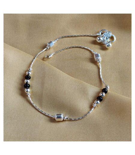 Pure Silver Black Bead Summer Indie Boho Indian Payal Anklet