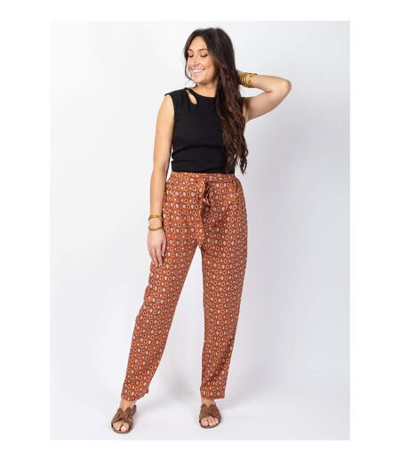 Pantalon casual CHARLY imprimé ethnique camel Coton Du Monde