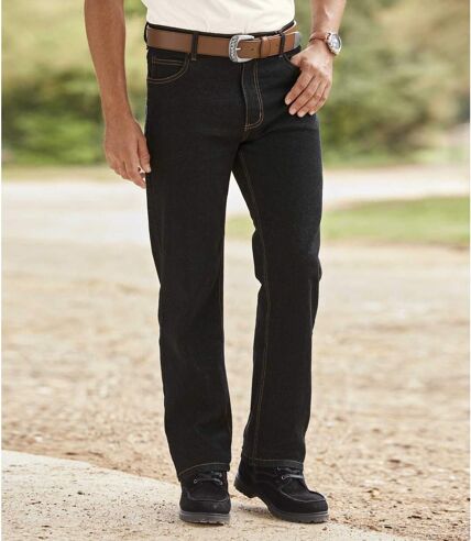 Men's Black Regular Fit Jeans - Elasticated Waistband 