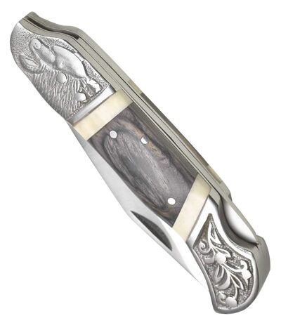 Engraved Wood and Metal Pocket Knife 
