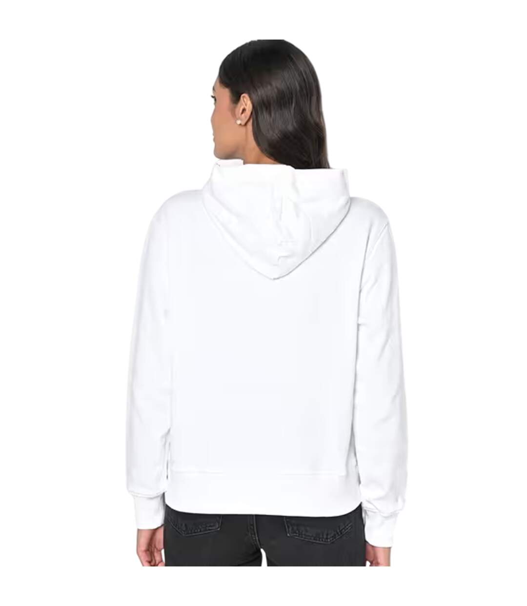 Womens/ladies Jeans Jersey Logo Hoodie Bright White Calvin Klein-3