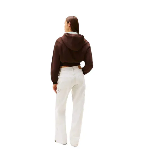 Womens/ladies Crop Hoodie Brown Tommy Jeans