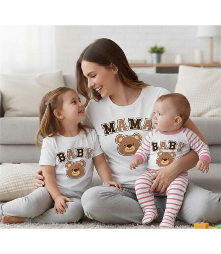 Ensemble De Pyjama Fête Des Mères Motif/style Tête D´ours Femme Blanc Marron Linea