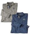 Pack of 2 Men's Long Sleeve Piqué Polo Shirts - Mottled Blue and Gray Atlas For Men