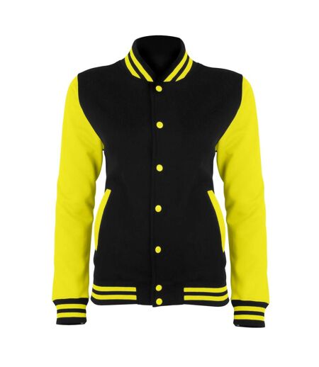 AWDis Just Hoods Womens/Ladies Electric Varsity Jacket (Jet Black/Electric Yellow)