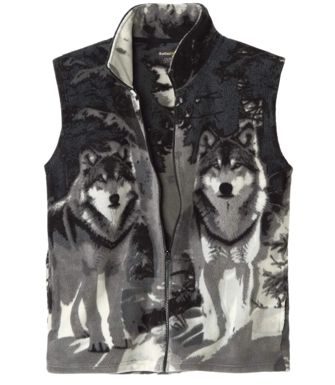 Mouwloos fleecevest met wolvenmotief-4